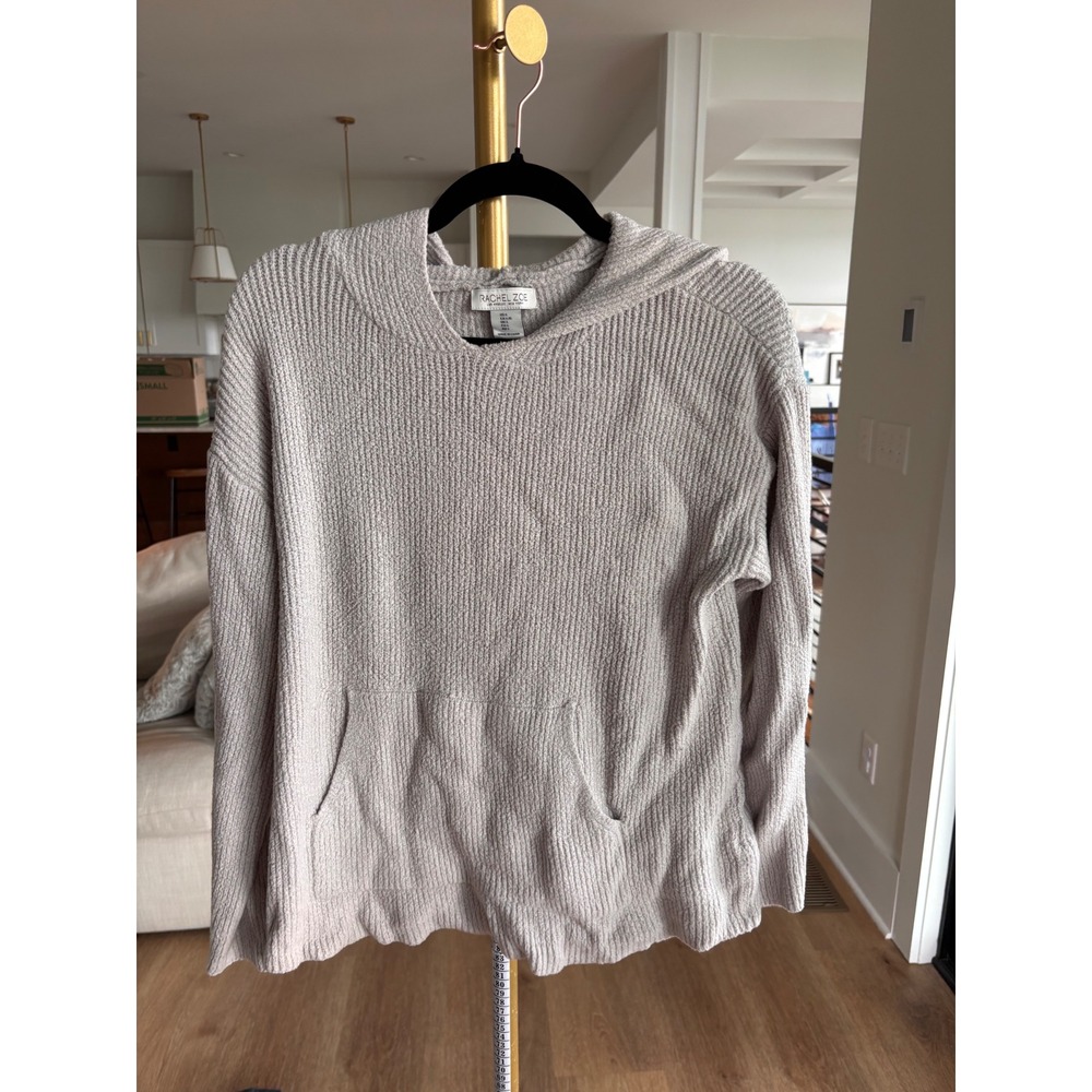 Rachel Zoe Womens Grey Ribbed Knit Hooded Sweater Kangaroo Pocket Large